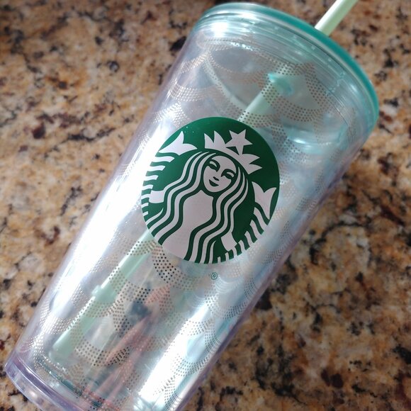 Starbucks blue/aqua/greenish plastic cup with straw - Picture 3 of 5